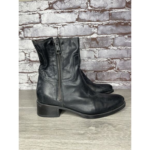 Alberto Fermani Black Leather Double Sided Zipper Heel Boots Women Sz 36.5EU/6M - Picture 1 of 16